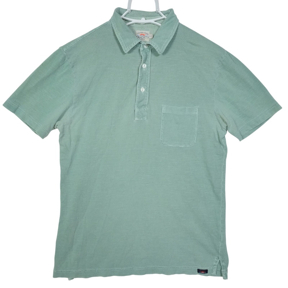 Faherty Brand Mens Small‎ Sage Green Slub Short Sleeve Pocket Polo Shirt - READ